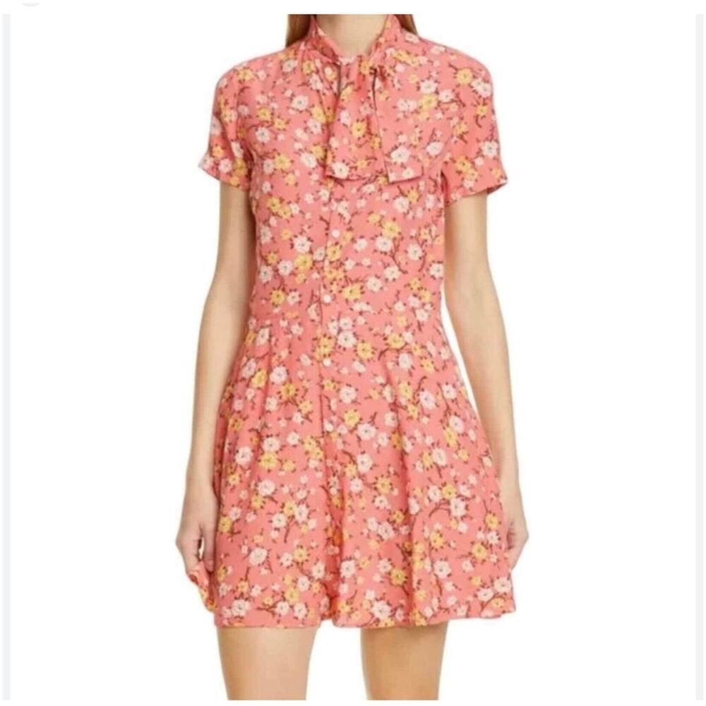 Polo Ralph Lauren Neck Tie Fit & Flare Dress S Pink Floral Spring Preppy Easter